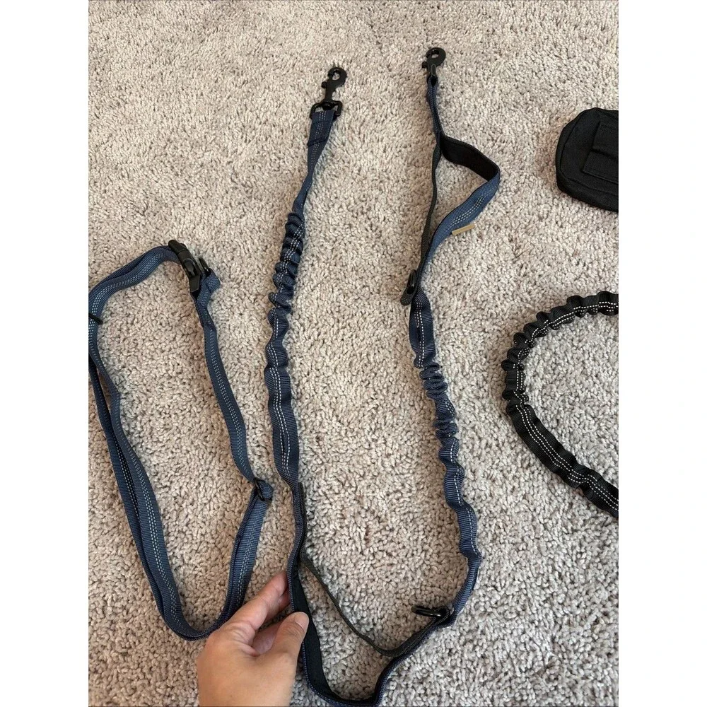 Hands Free Dog Leash With Zipper Pouch Black & Navy Blue